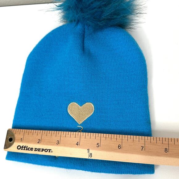 Baby Phat Blue with Gold Logo and Heart Pom Beanie OS - Picture 8 of 10